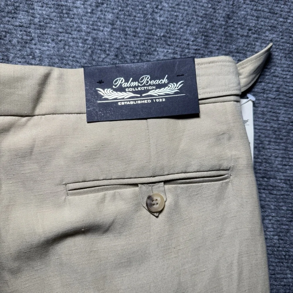 Palm Beach Collections Silk & Linen Trouser Pants Beige Pleated Men 34x29 NWT